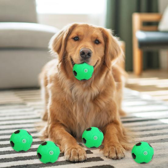 Green Football Dog Chew Toy Bite Resistant Soccer Squeaky Ball Pet Interactive Toy Small Medium Large Dogs Teething Cleaning Toy