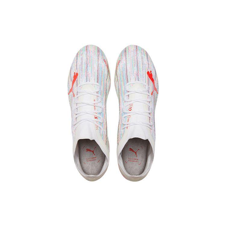 Puma Ultra 1.2 Puntera Redonda Cordones MG (Tacos cortos de goma) Zapatos de Fútbol de Césped Artificial para Hombre Zapatos de Fútbol Blanco Rojo 106341-04