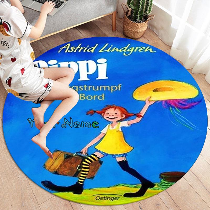 Pippi Longstocking Custom Name Round Area Rug,Carpet Rug for Living Room Bedroom Sofa Playroom Decor,Non-slip Floor Mat