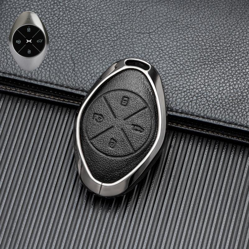 Signal Unobstructed, Suitable for Xiaopeng P7 G9 G3 P5 Metal All-inclusive Double-sided Leather Car Key Protective Case