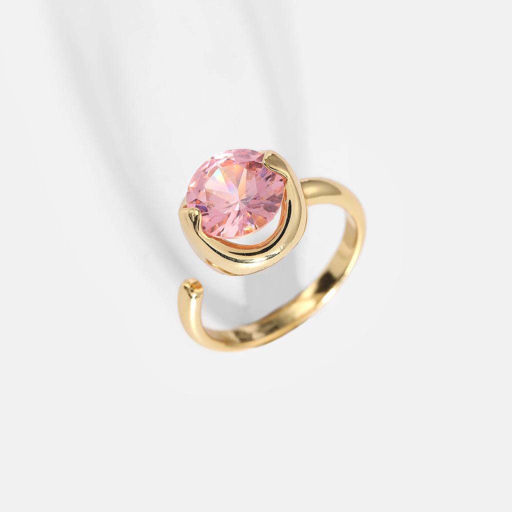 Internet celebrities with the same 18K real gold plated small pendant brass with zircon jewelry opening pink white zircon ring woman