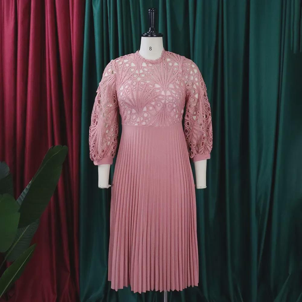 2024 Sommer Europäisches & Amerikanisches Damen Spitzen Plissee Aushöhlkleid - Sexy, Übergröße, Afrikanisch inspiriert