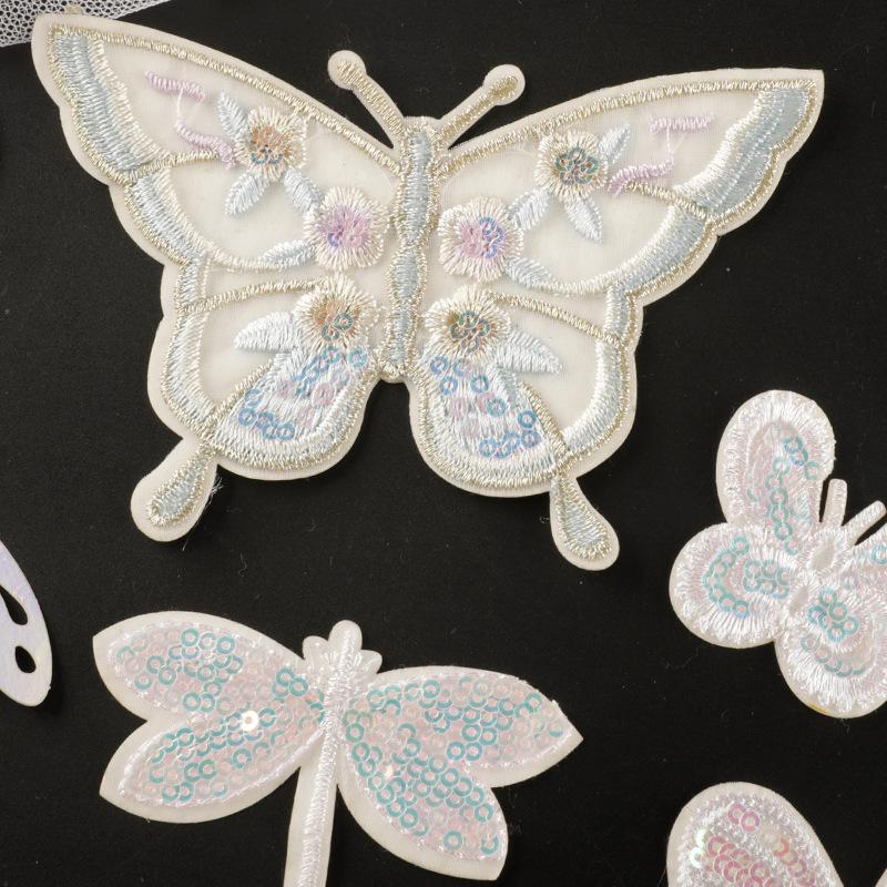 Cute Cartoon Mesh Bow Lace Sequin Embroidery Sticker DIY Hand Account Accessories Brooch Hairpin Self-adhesive Cloth Sticker