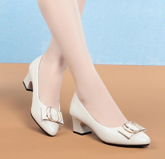 Vendita Calda Scarpe da Donna Scarpe da Donna Moda Décolleté Tinta Unita Primavera Estate Bocca Bassa Fibbia Punta Rotonda Tacco Scarpe da Donna