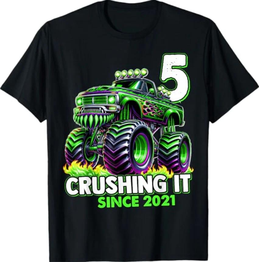 Monster Truck 5th Birthday Boy Crushing It Since 2021 T- Shirt S