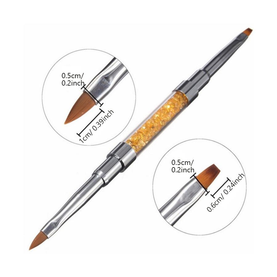 Double Ended Nail Art Brushes Rhinestone Handle, Flat Head Gel & Carving Sculpting Pen for Nail Extension Manicure