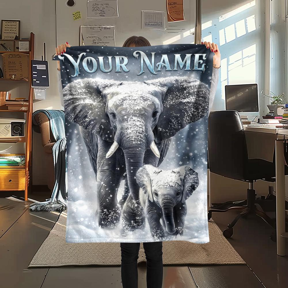 1PC Custom Name Neon Elephant Splash Patterned Flannel Blanket Suitable For All Seasons for Home Decor Warmth and Comfort Gifts Holiday Present_lx