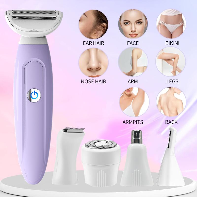 5 In 1 Painless Hair Removal Epilator Rechargeable Trimmer Women Body Razor Face Leg Armpit Bikini Pubic Shaver Hair Remover