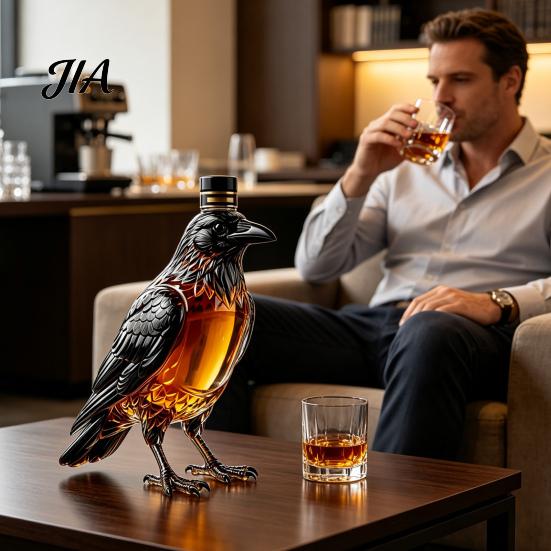 Whiskey Decanter Crow Decanter, 350ml Capacity Liquor Glass Bottle, Gift for Lovers Decorative Alcohol Dispenser Home Kitchen Bar Storage Container