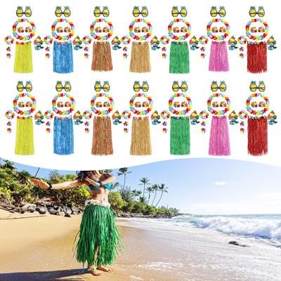 60/80cm Hawaii Hula Çimen Etek Bileklik Taç Kolye Çiçek Kostüm Aksesuarları Tropikal Temalı Süslemeler
