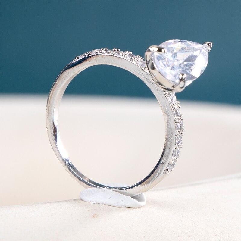 BELLA BOX Simple Stylish Water Drop Zircon Women's Rings Romantic Bridal Wedding Ring Silver Color Trendy Jewelry For Party