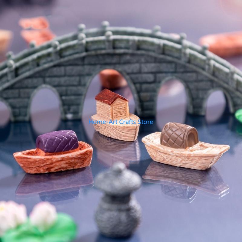 Y3NA 8Pcs Mini Boats Resins Embellishments for Bonsais and Miniature Garden Ornaments