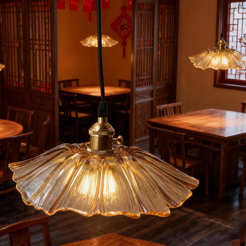 Purple Glass Flower Chandelier - Retro Bedside Lamp for Restaurant, Bar, or Homestay in Japanese Brass Style.