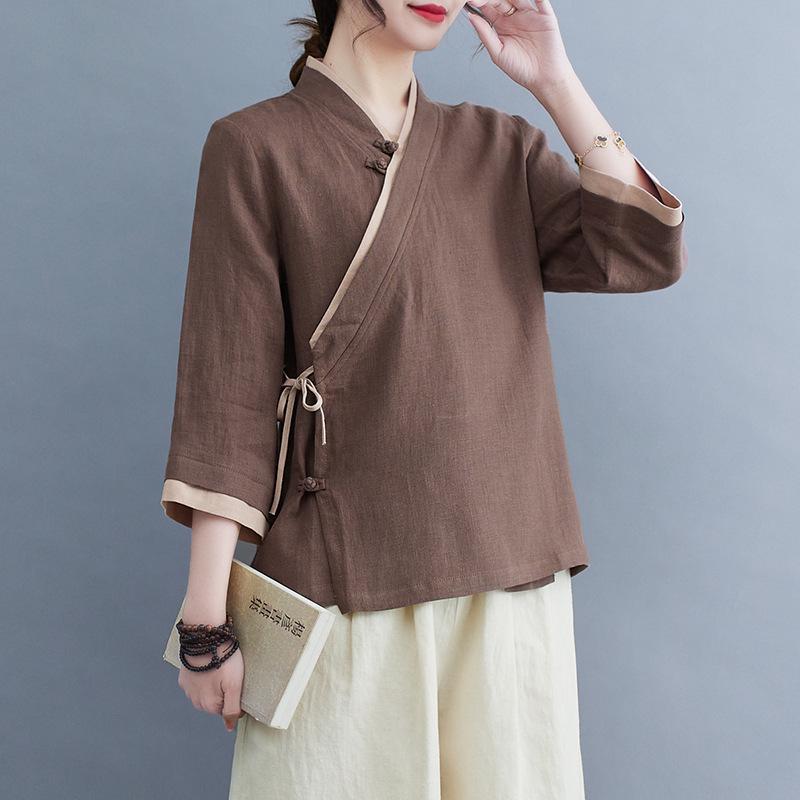 Women's 2025 Spring/Summer Zen-Inspired Retro Tang Suit Hanfu for Tea Ceremony and Meditation