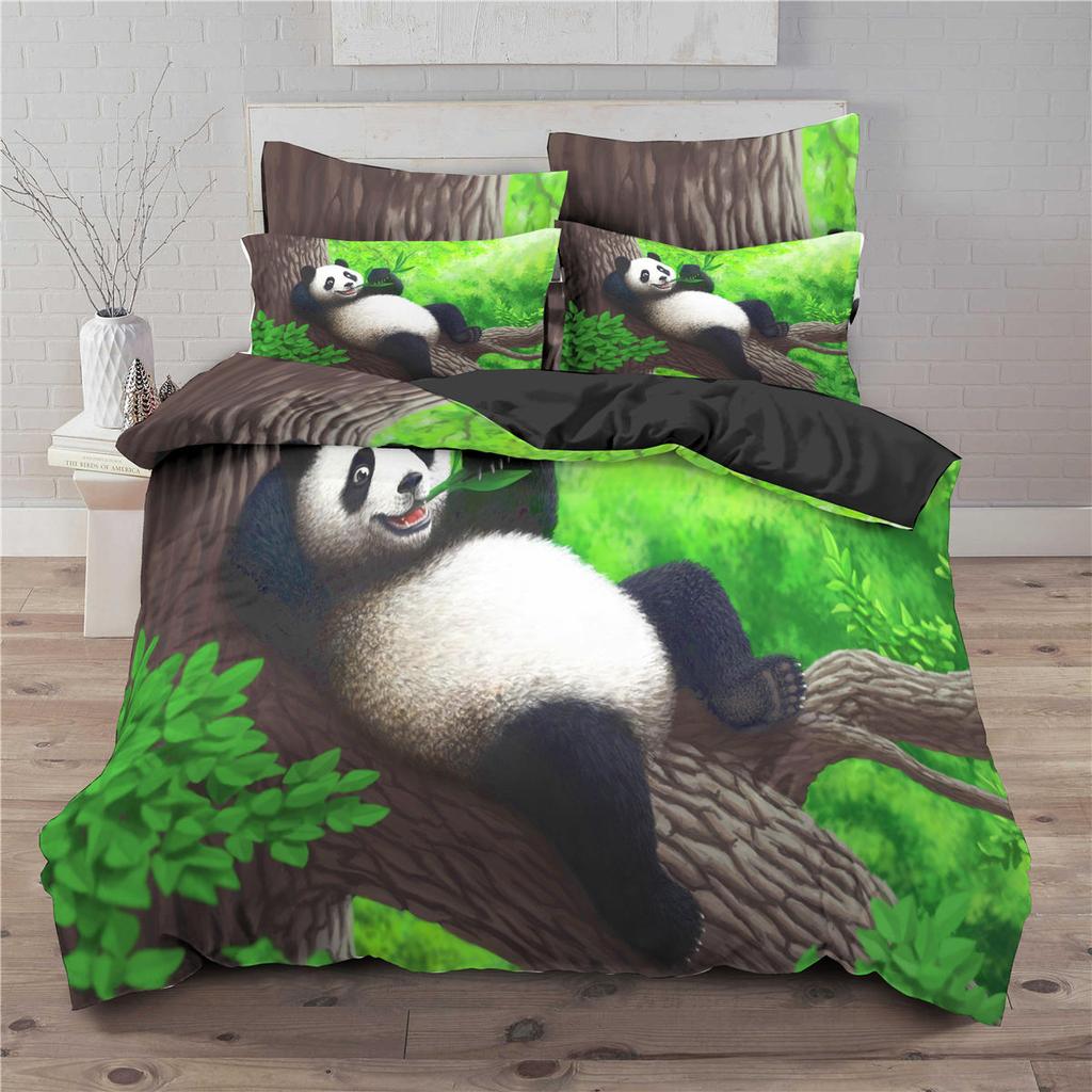 Leaf Panda Cute Bedding Bed Sets Boy Girl Bedroom Comforter Set Twin Size Cartoon Animal Duvet Cover Sets Kids Single 140X210Cm