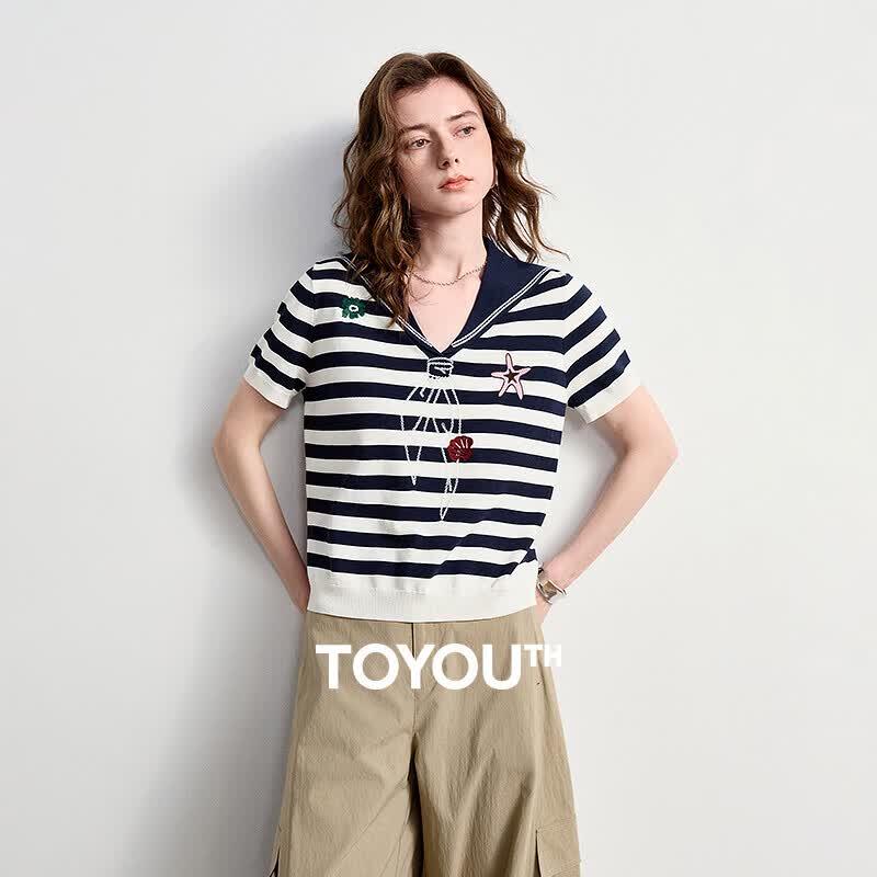 Chuyu Women s Nautical Striped Knit Top XL