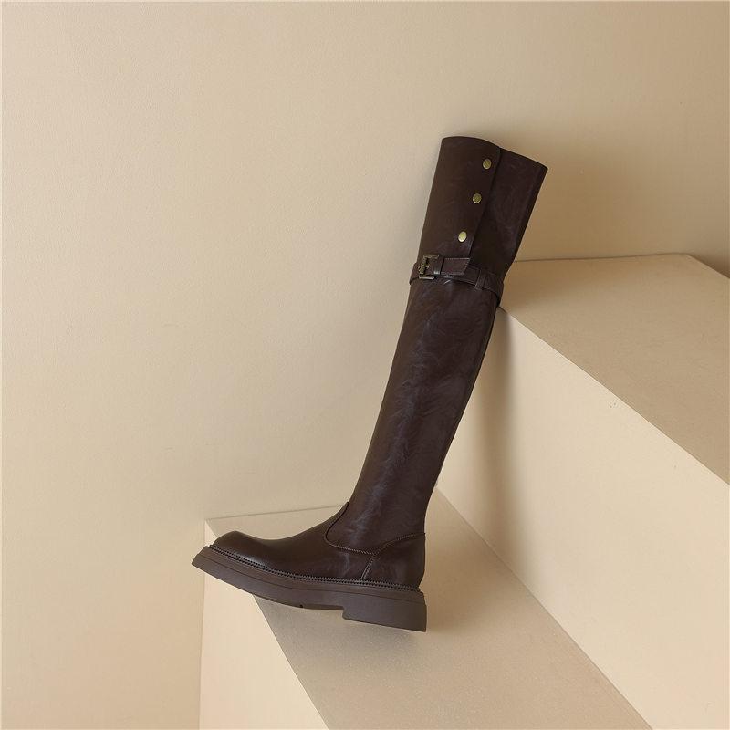 Damen High-Heel Stiefel Herbst und Winter neu dick-absatz große Größe lässige Kniestiefel