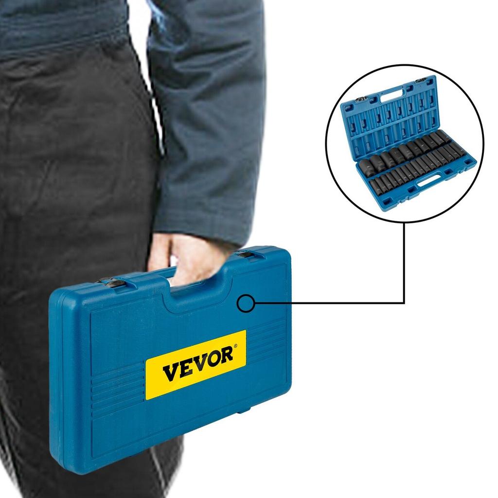 Impact Socket Set, 1/2" 26 Piece Impact Sockets, Deep Socket, 6-Point Sockets, 1/2 Inches Drive Socket Set Impact Metric 10mm - 36mm, Cr-V Rugged