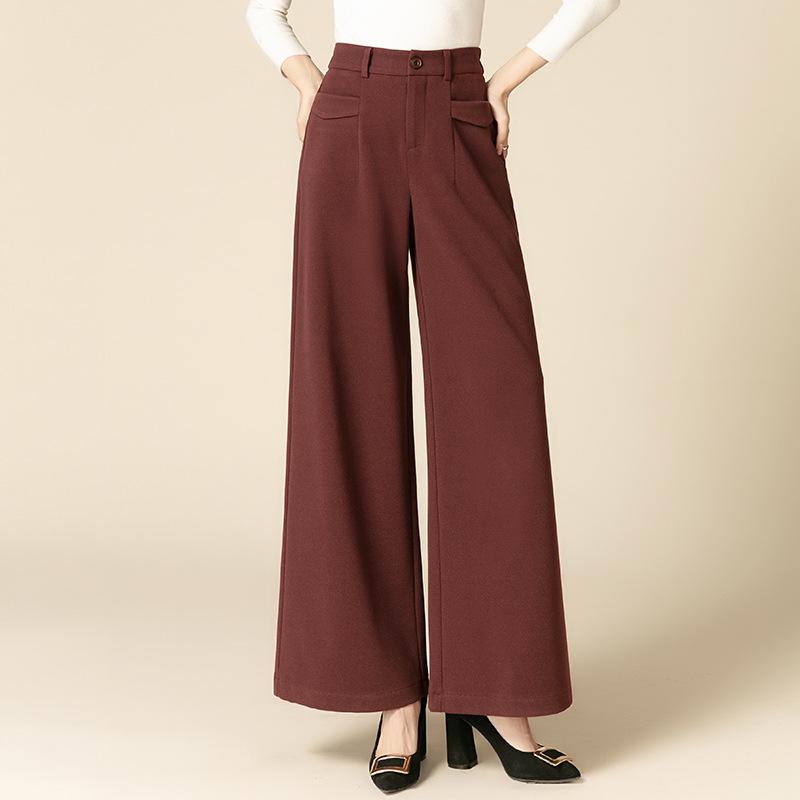 

2025 Women s Woolen Wide-Leg Pants: Autumn/Winter Casual Loose Fit for Moms 4X-Large красный