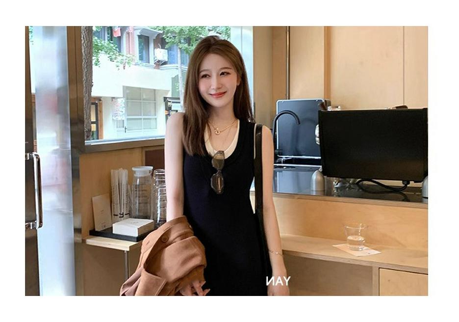 2026 Spring/Summer Color Block Knit Maternity Sundress - High-End Slimming Versatile Long Dress for Moms