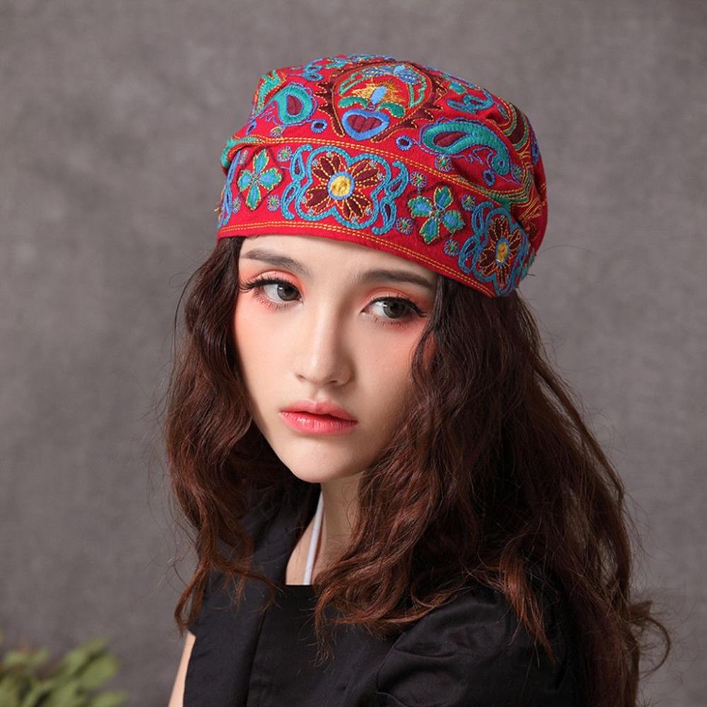 Mexican Style Flowers Bandanas Embroidery Headscarf Fashion Beanie Hat  for Women