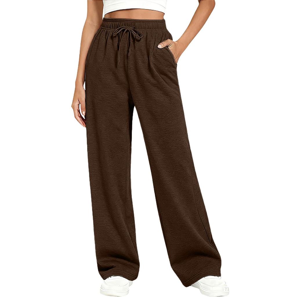 Women's Casual Loose Fit Lounge Pants Elastic Waistband with Drawstring Side Pockets Full Length Wide Leg Relaxed Trousers for Everyday Wear