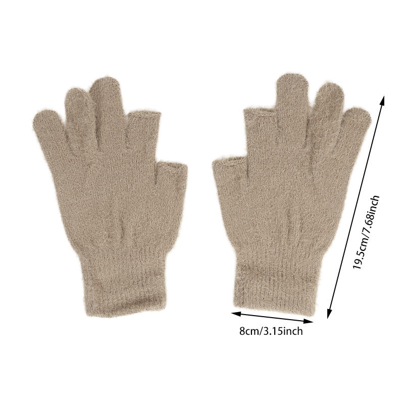 Half Finger Gloves For Women Soft Winter Warmth Solid Color Plush Thermal Fingerless Gloves For Cycling Running