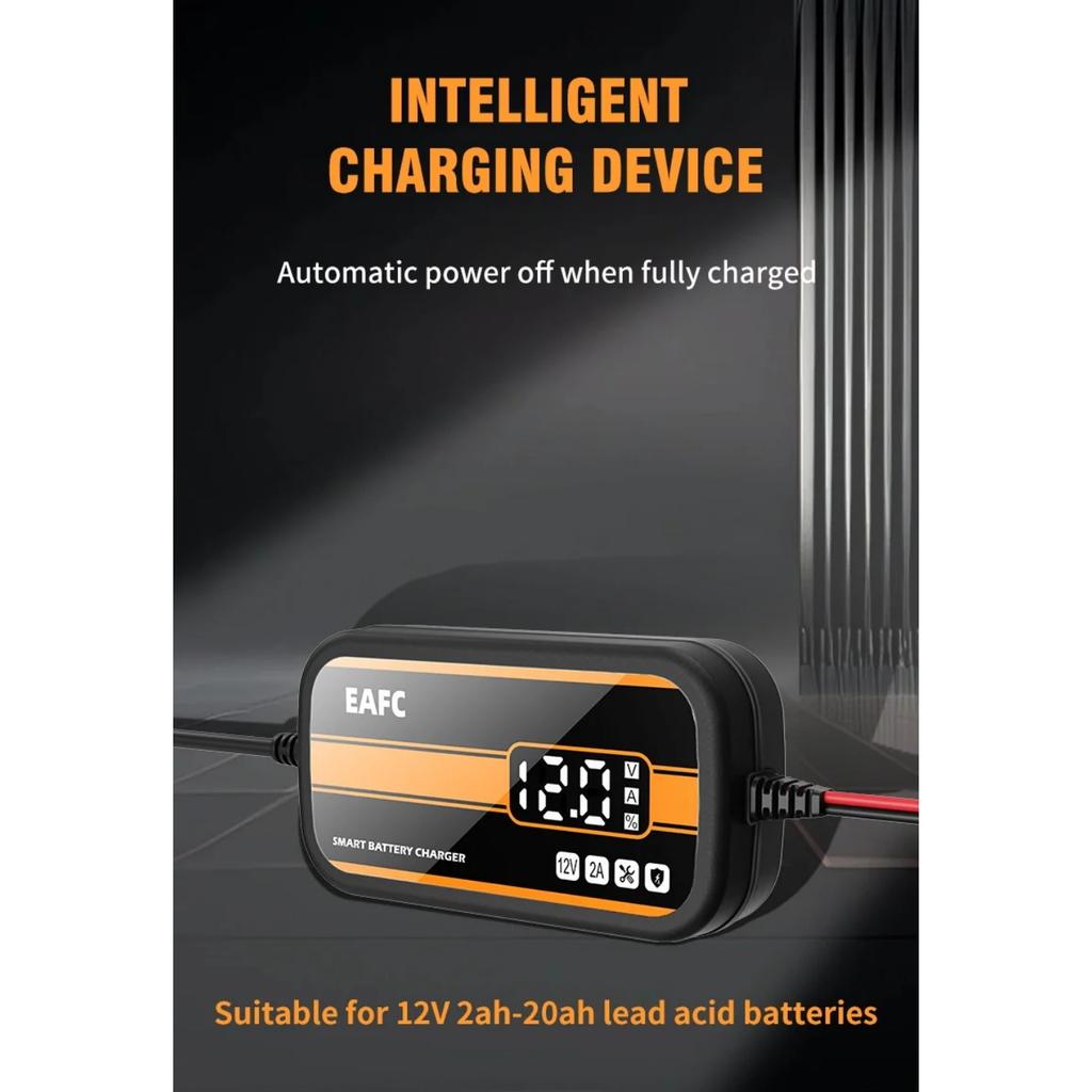 Chargeur de Batterie de Voiture 12V 2A Portable avec Affichage Numérique Charge Rapide Accessoires de Voiture Outil de Réparation d'Impulsion pour Moto Camion Auto