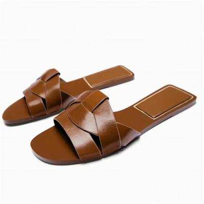Leisure Indoor Flat Slippers Sandals 2024 Summer Casual Brown Women Slipper Cross Straps Instep Heel Pad Shoes For Women