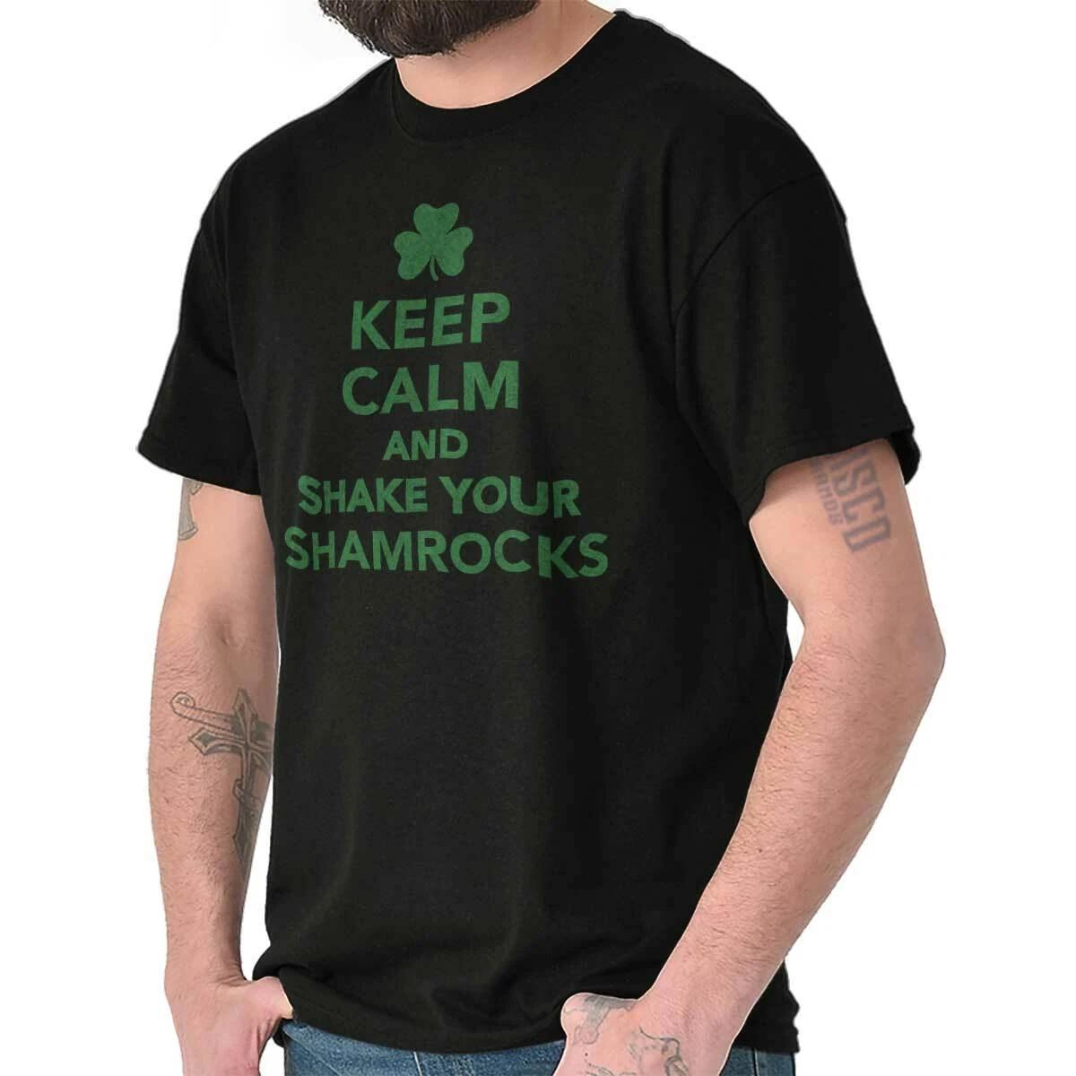 Keep Calm Irish Shamrocks St Patty s Day Womens or Mens Crewneck T Shirt Tee M