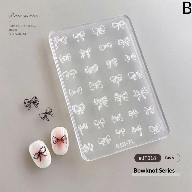 

Bow Silicone Nail Art Molds Cute Bowknot Ribbon 3D Carving Template Gel Printing Stencils Kawaii Japanese Nail Accessory B
