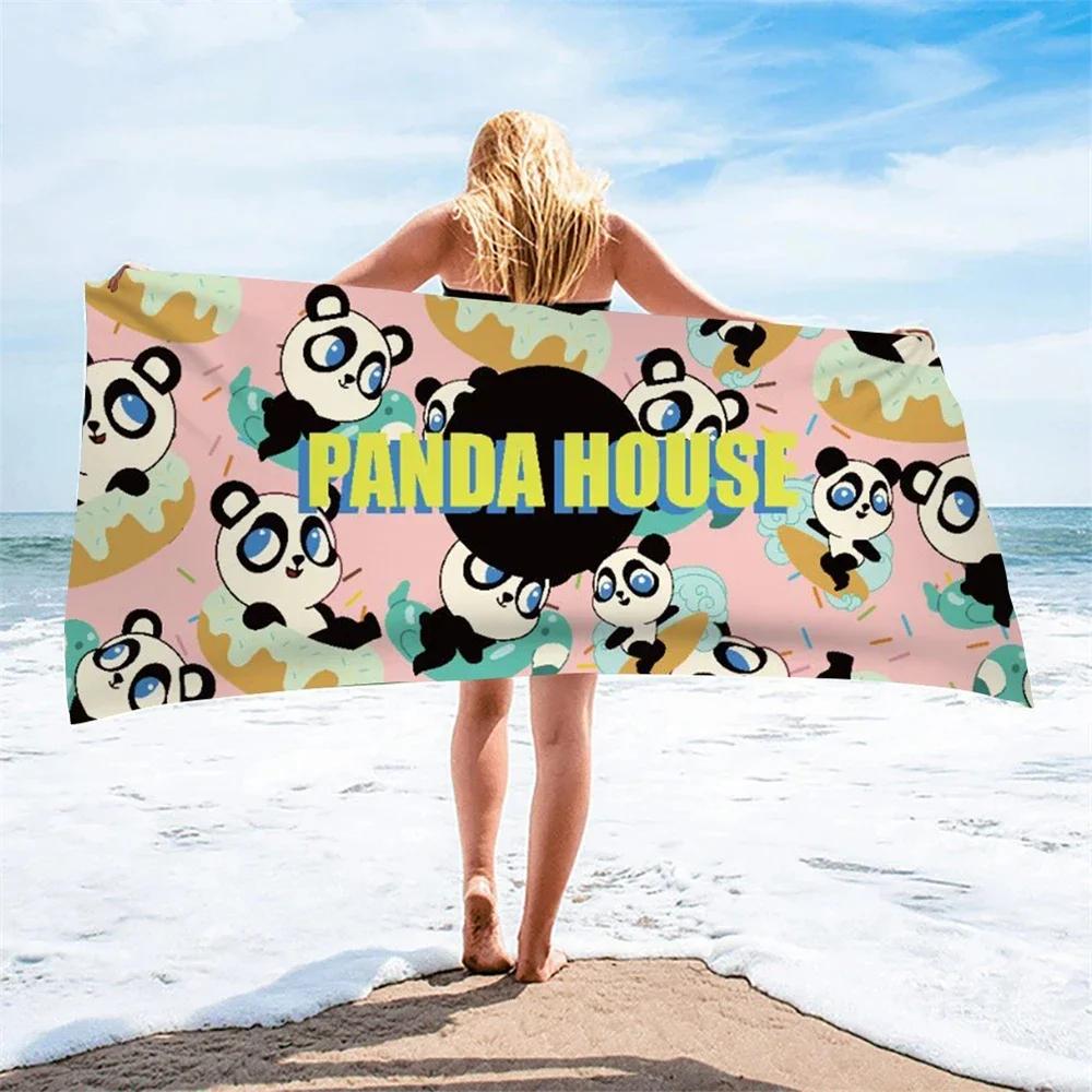 Cute Cartoon Panda Beach Towel Quick Dry Microfiber Soft Absorbent Bath Towel Outdoor Travel Spa Swim Pool Towels for Adult Kids W40*H60(CM)