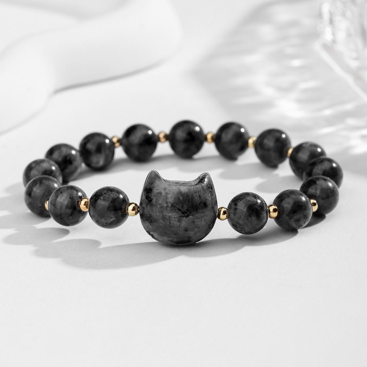 

Bohemian Black Flash White Cat s Eye Beaded Crystal Bracelet