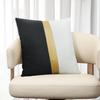 Faux Leather and Cotton Throw Pillow Covers 18x18 Inch Set of 2 Black and White Decorative Pillow Covers with Gold Stripe Patchwork Modern Farmhouse