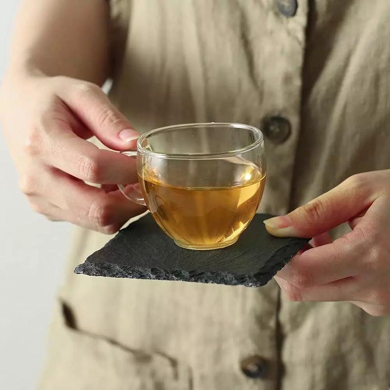 10pcs  Black Slate Stone Round / Square Coasters, for Drinks, Bar, Kitchen, Home, Natural Slate, Simple and Non-slip, Practical