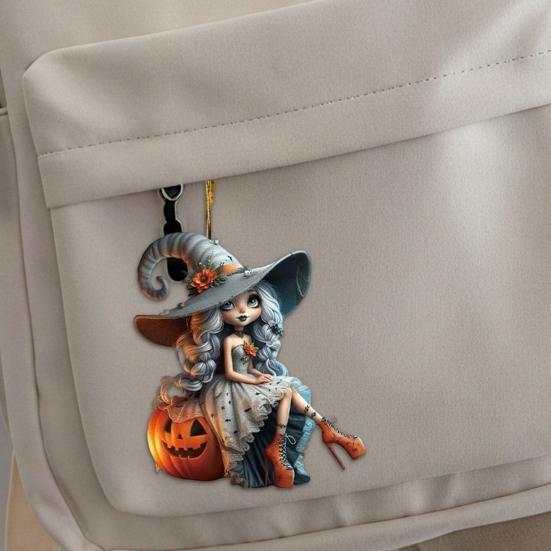 Halloween Witch Pendant Acrylic Car Charm Rearview Mirror Decoration Festive Atmosphere Scene Accessory