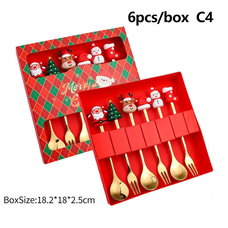 2/4/6Pcs Christmas Fork and Spoon Set,Stainless Steel Creative Tableware,Coffee Tea Dessert Forks and Spoons Gift Set