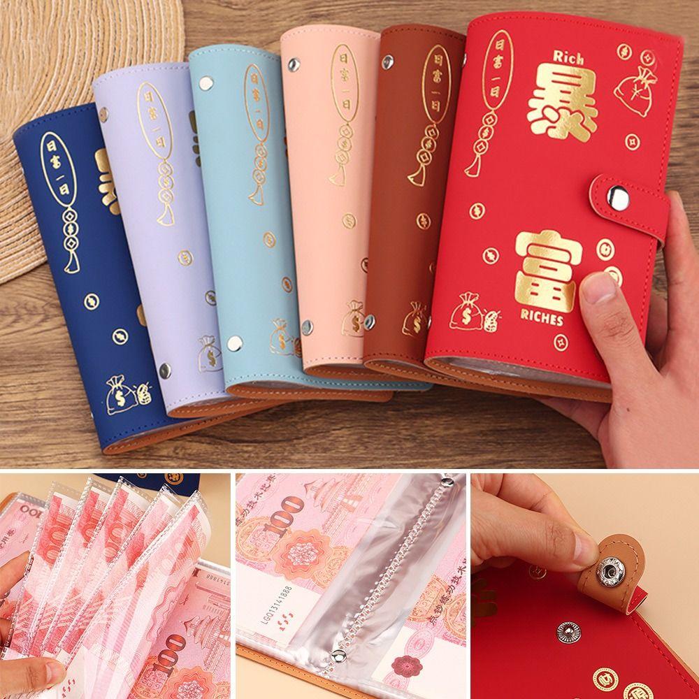 Funny 100 Envelopes Money Saving Challenge Large Capacity PU Get Rich Overnight Mini Binder Savings Challenge Budget Binder