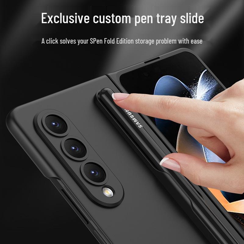 Frosted Pure Color Pen Slot Protective Case for Samsung Fold4