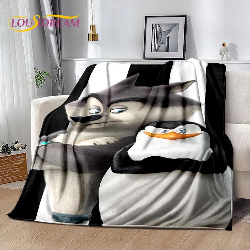Urocze Pingwiny z Madagaskaru Kreskówkowy Koc, Miękki Koc Rzutowy do Domu Sypialni Łóżka Sofy Pikniku Podróży Biura Pokrowiec Prezent dla Dziecka