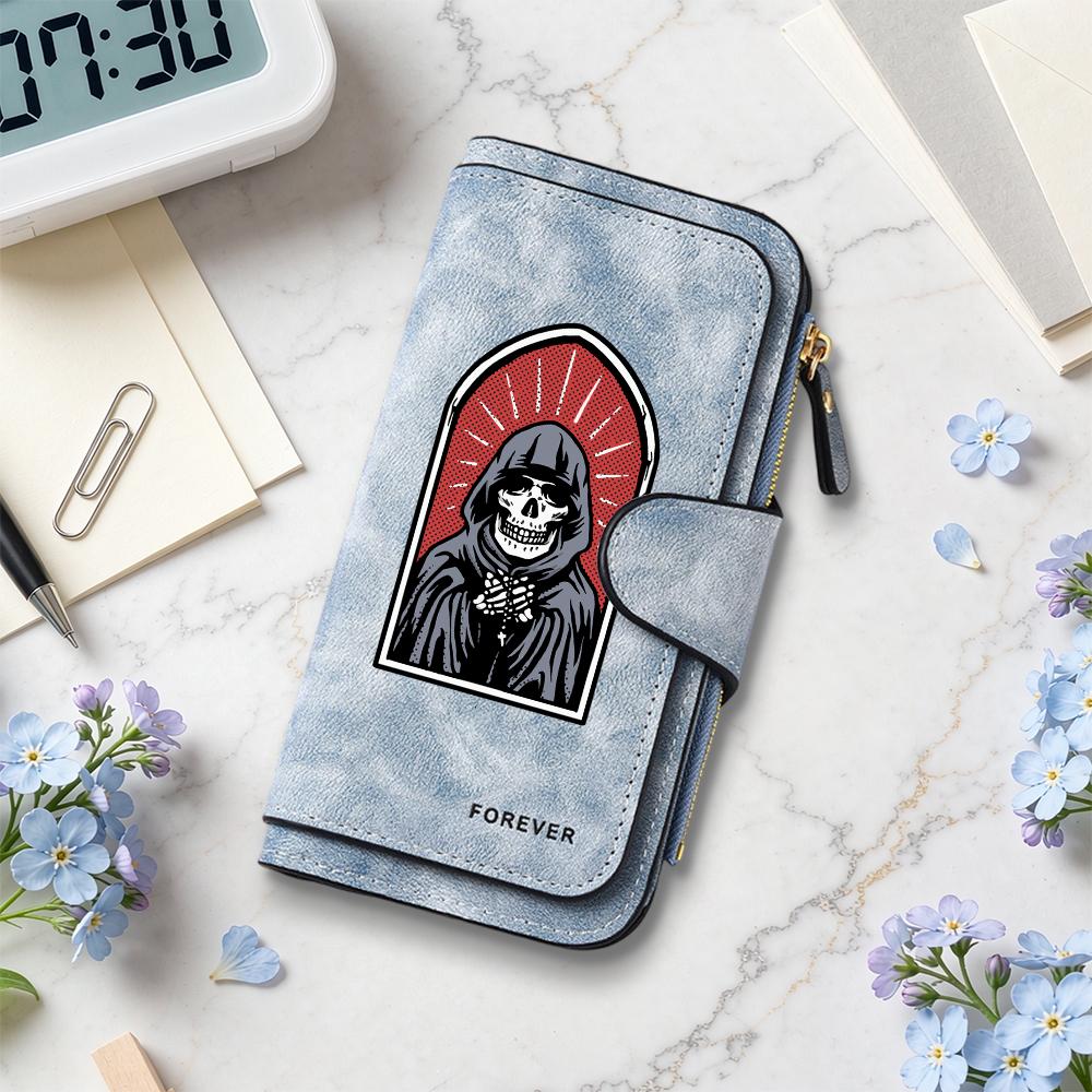 Grim Reaper Pattern Long Wallet Forever PU Leather Multi Card Slot Zip Purse
