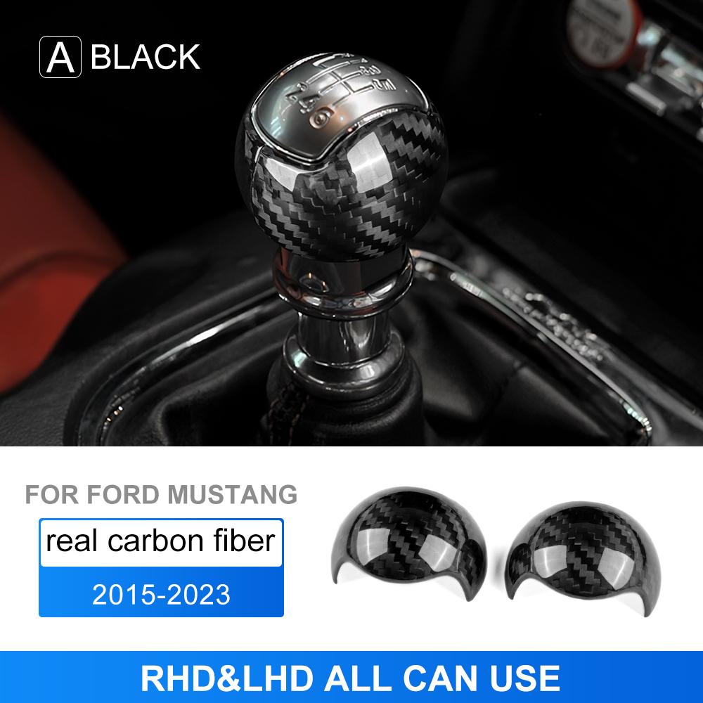 KUIC Gear Shift Knob Trim Cover For Ford Mustang 2015- Real Carbon Fiber Car Interior Trim Accessories