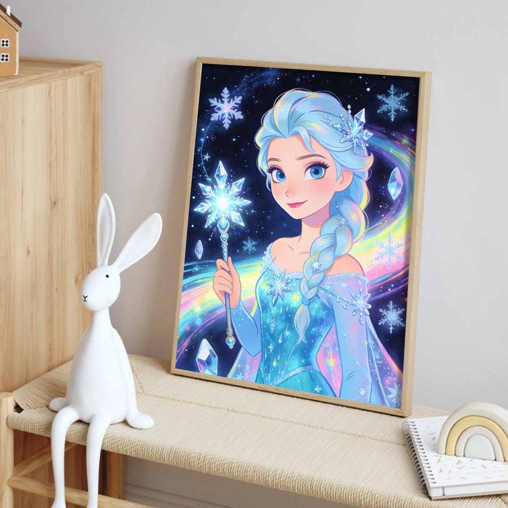 Disney Diamonds Elsa Art Painting Kit Diamond Painting Home Decor Sparkling Snowflakes Magical Wand Frozen Theme Artwork for Fans and Collectors
