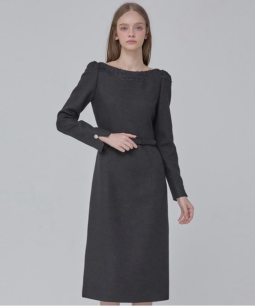 Julie And Kara 24 Fw Collar 105 Dear Holly Tweed Dress Black