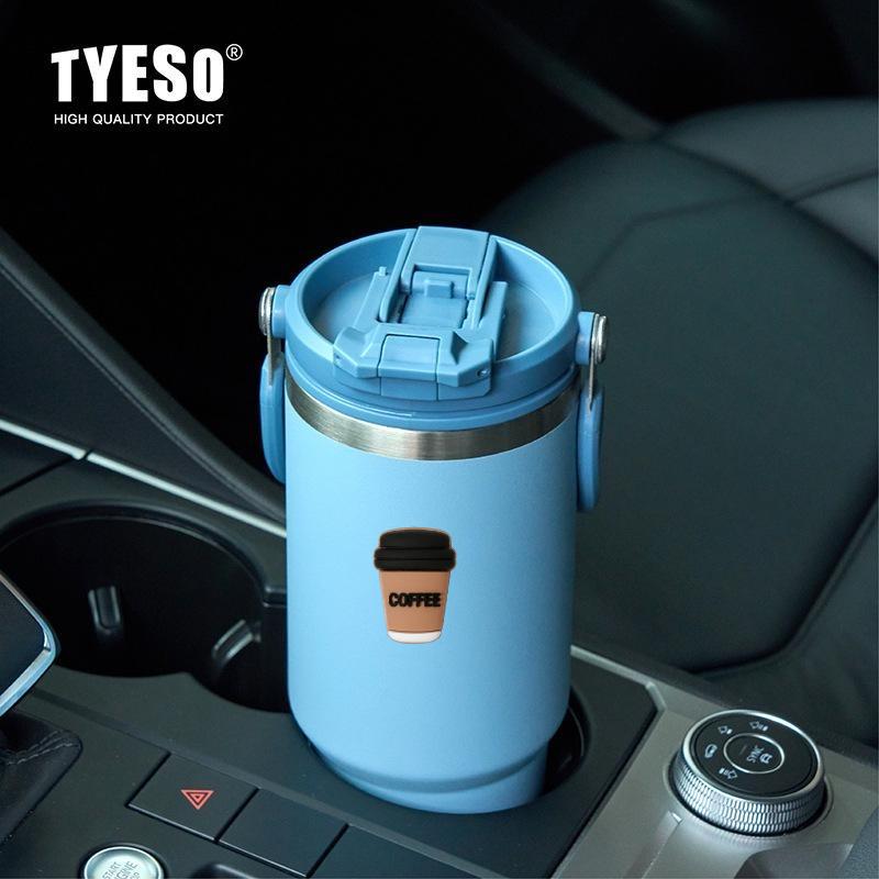 Tyeso 1050ML Vacuum Flasks Handle Dual-Drink Coffee Mug Stainless Steel Ice Cup Car Bottle Hot Cold Retention Large-Capacity With Coffee Sticker