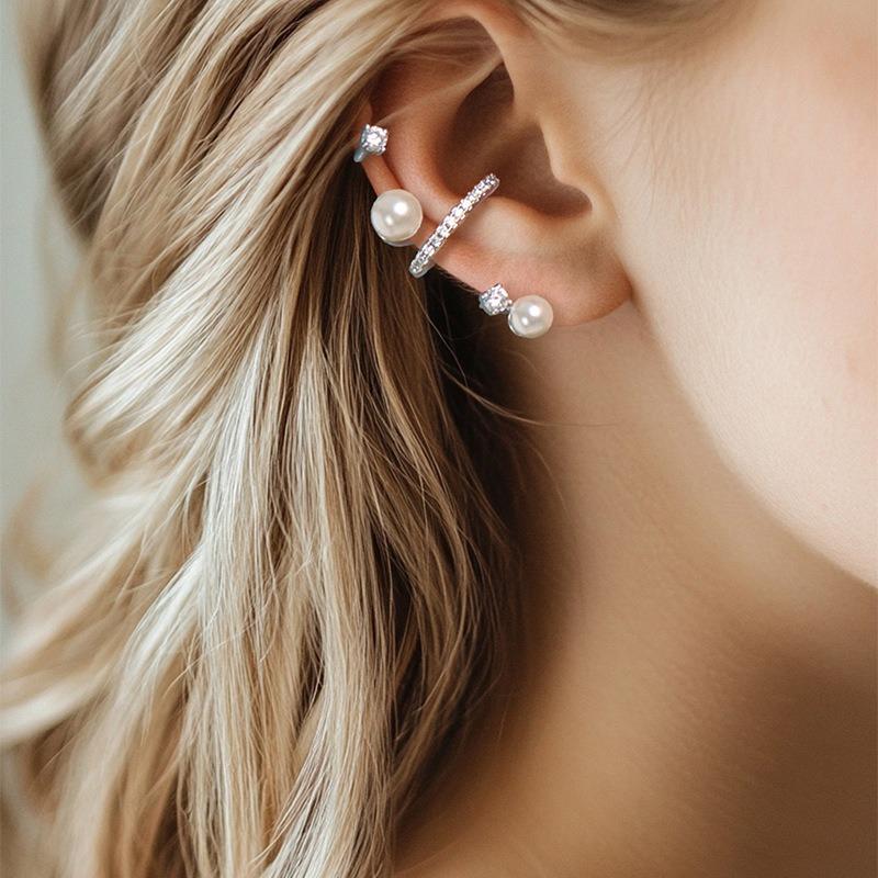 Zircon Irregular Pearl Ear Clips for Women Without Ear Piercings Ins Wind Ear Bone Clips Design Sense Niche Earrings