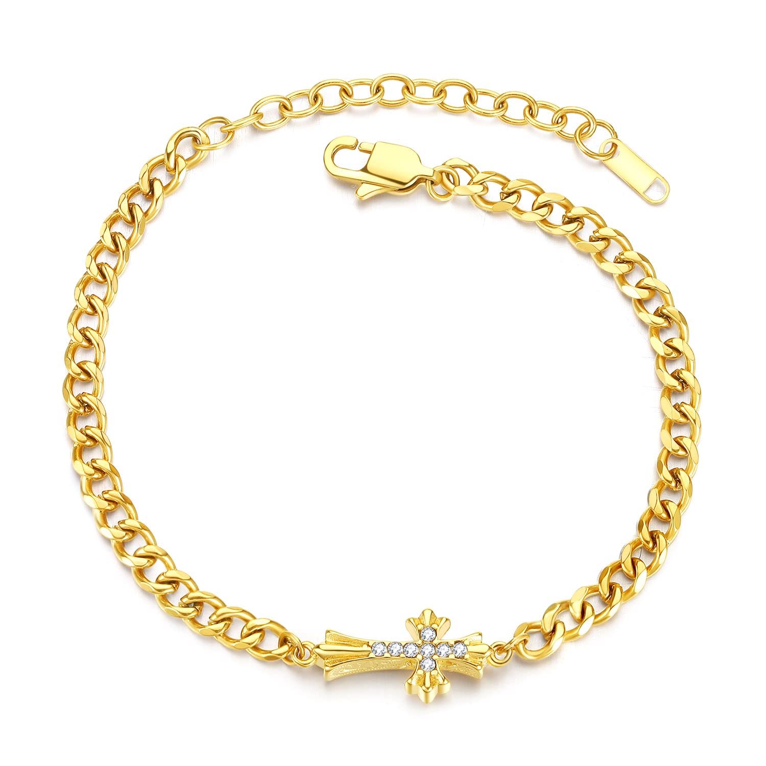 

[Lucliss] Kihei Chain Cross Bracelet, Hawaiian Jewelry, Gold, Surgical Stainless Steel 316L