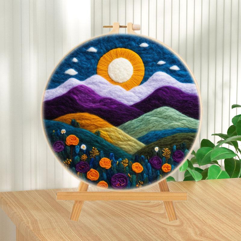 Sunset - Embroidery (Felting) with Worsted Wool