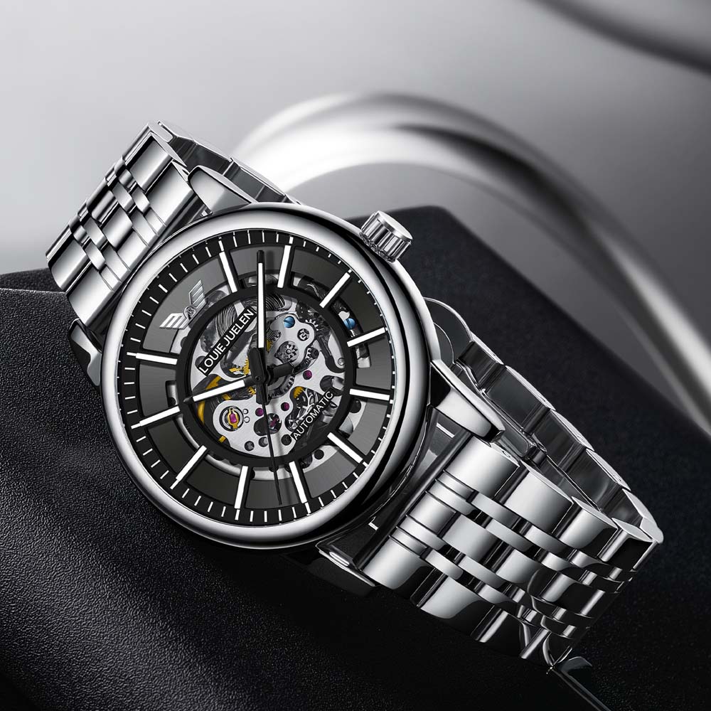 LOUIE JUELEN Men's Watch Automatic Mechanical Watch Skeleton Design Luminous Fashion Men's Mechanical Wristwatch