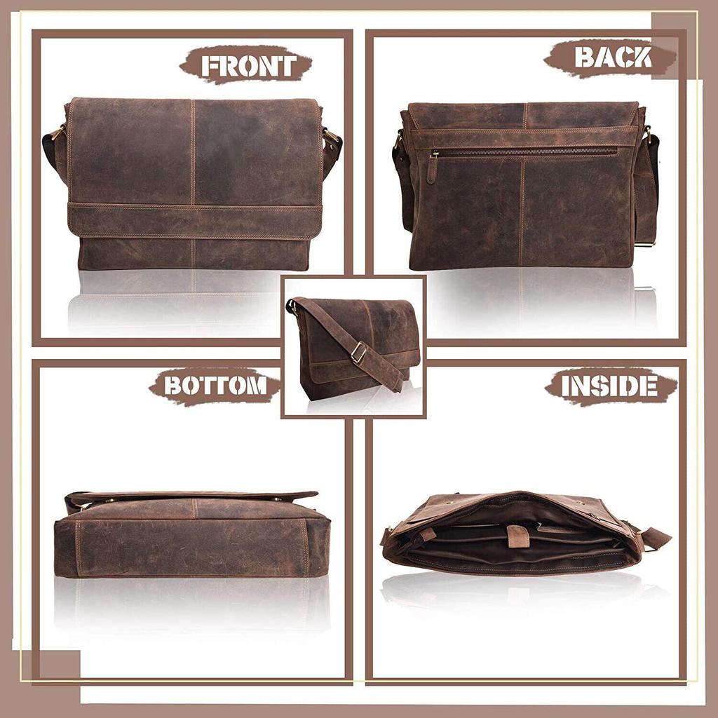 Borsa a tracolla per laptop da ufficio in pelle Buffalo Hunter da uomo, 18 pollici, retrò